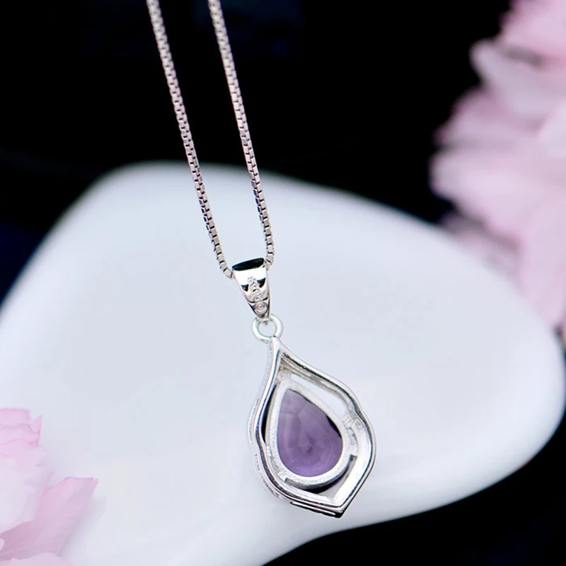 purple water drop crystal women necklaces silver (6)