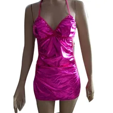 Горячая Эротическое белье Для женщин Сексуальное белье Слинг платье без рукавов с глубоким вырезом на спине Клубная одежда для стриптиза Лакированная кожа пикантное Белье для сна, пижама