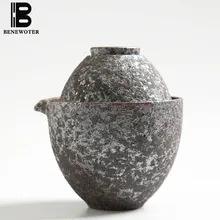 Переносной, походный, грубая гончарная ржавчина винтажная японская быстрая чашка 1 чайник 1 чашка чайный набор кунг-фу для пуэр цветок черный чай