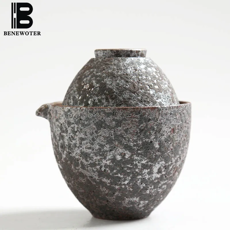 

Outdoor Camp Portable Coarse Pottery Rust Vintage Japanese Quick Cup 1 Teapot 1 Cup Kung Fu Tea Set for Puer Flower Black Tea