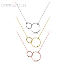 

Silver Gold Color Two-Circles Pendant Necklaces 18 inch Chain Femme Collier Fashion Costume Jewelry Bijoux Decorations Gifts