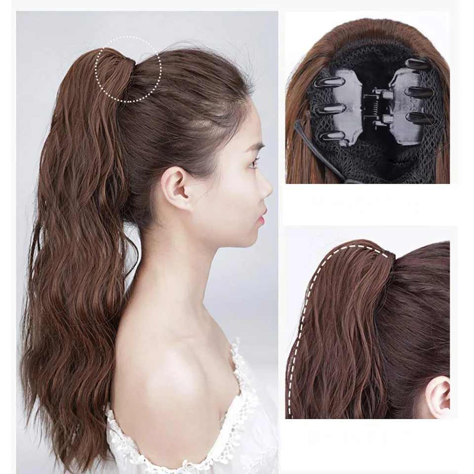 Synthetic Long Wavy Mini Claw on Ponytail Hair Extensions Fake Hair Piece for Women Black Brown Tail Hair Extension AISI BEAUTY