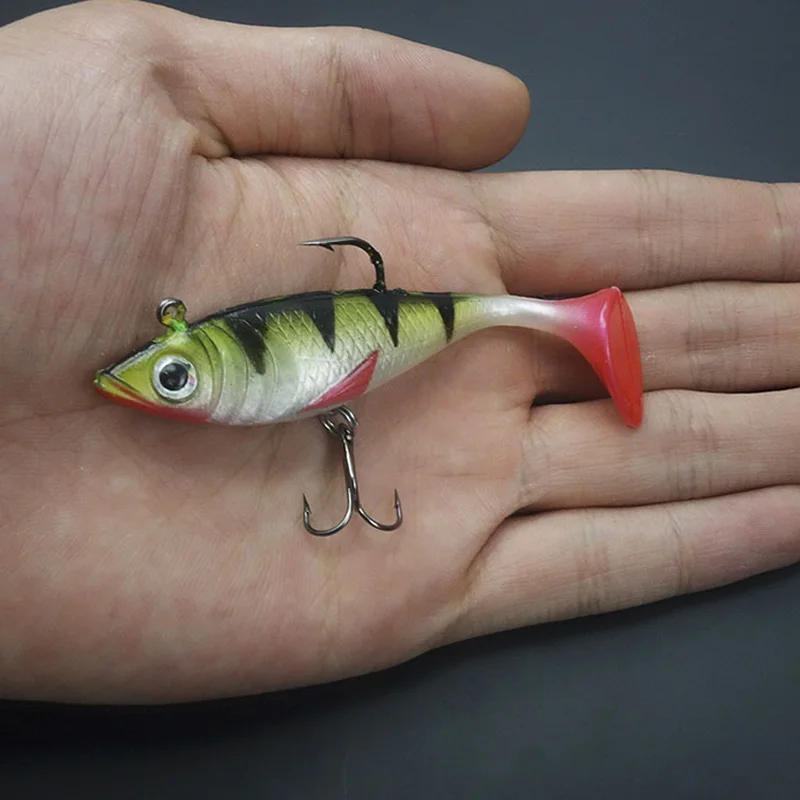 5pcsLot Soft Bait Lead Head Fish Lures 11g 8.6cm  Bass Fishing Tackle Sharp Treble Hook T Tail Sea Fishing Tackle