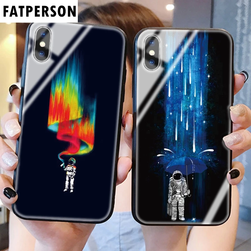 Астронавт чехол из закаленного стекла для телефона Космос для iphone 5 6 7 8 6s 6s plus 7plus 8plus x xr xs xsmax