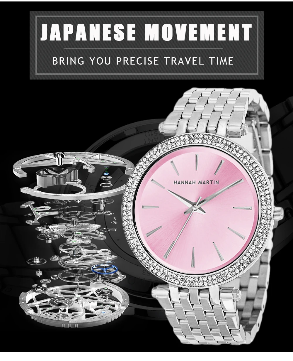 relógios moda negócios aço inoxidável diamante dial