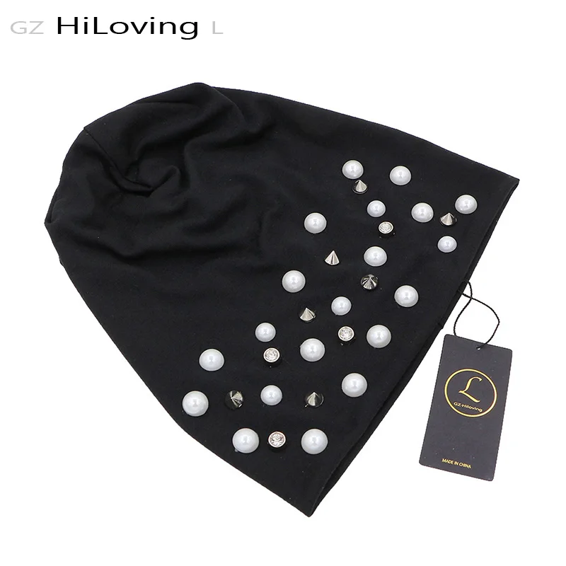 GZHilovingL Womens Winter Preals Diamond Beanies Polyester Hat Fashion Rivet Slouch Beanie Hats Spring Ladies Girls