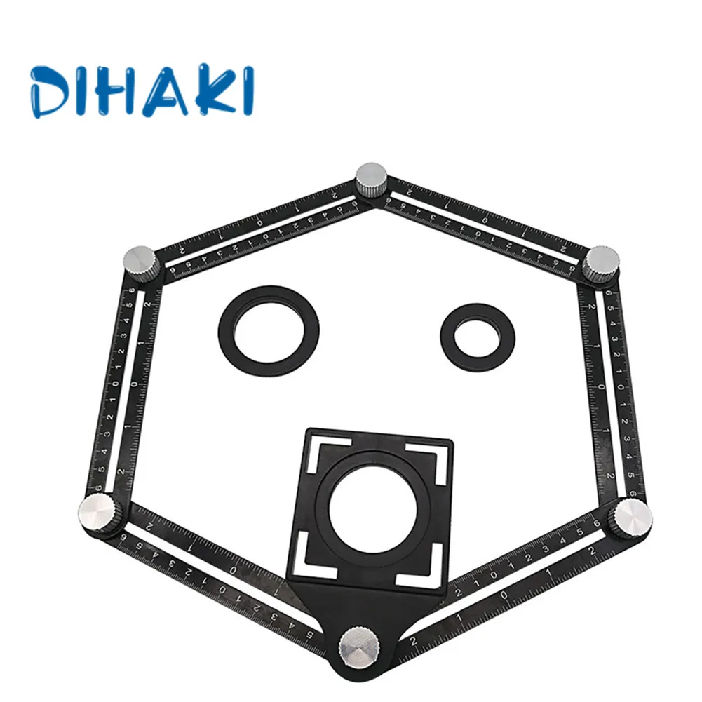 

Aluminum Alloy 6-Sided Angle Measuring Ruler With Tile Positioning Aperture Ruler For Floor Tile Glass Universal Hole Punch