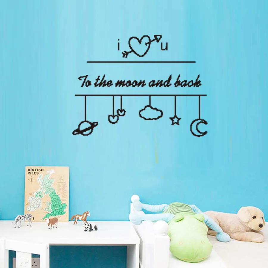 Wall Sticker I Love You To The Moon And Back Wall Decal Quote Kids Room Decor Decals  For Nursery  Childrens Bedroom Love Quote (1)