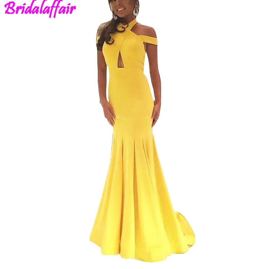 Лидер продаж желтое платье-Русалка для выпускного атласные вечерние платья парадное, откровенное, с открытой спиной Вечерние вечернее платье Для женщин длинные платья