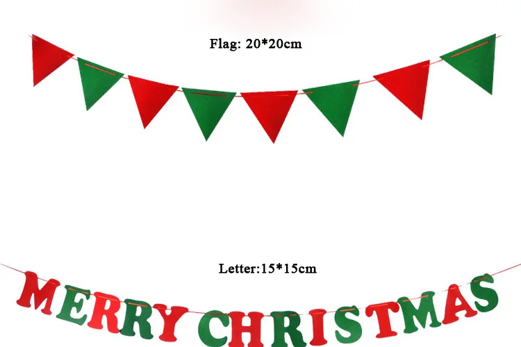 Костюм Санты, лося, буквенные баннеры, носки с рождественской елкой, олень, гирлянда, узоры, банты, флаги, рождественский подарок и украшение