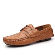 2016 Fashion Men Casual Genuine Leather Lace-up Flats Shoes Rubber Crocodile Grain Breathable Soft Driving Shoes Plus Size 35-49