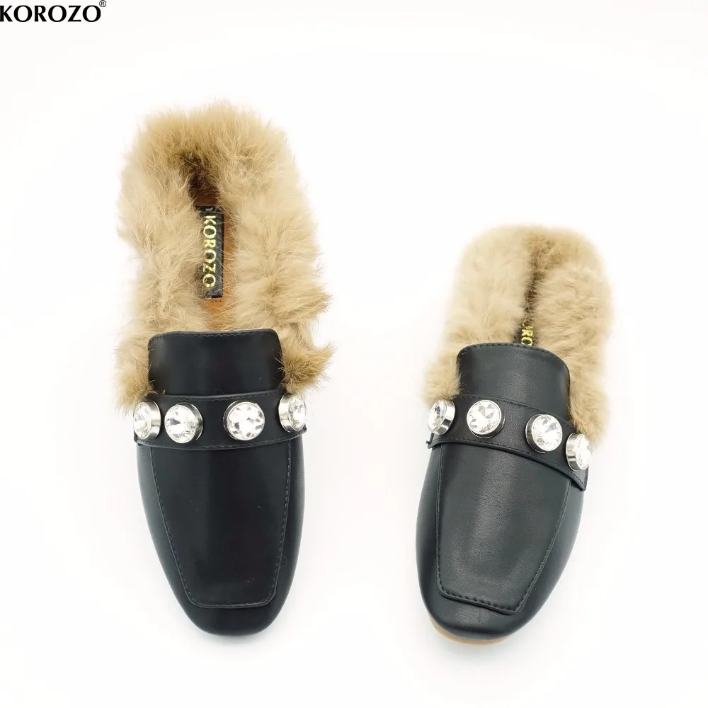 Woman Real Rabbit Fur Plush Slippers Flat Heel Women Furry Shoes ...