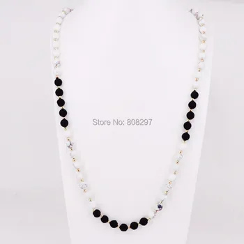 

6Pcs 8MM Round White Stone & Black Lave Stones Beads Necklace Unique Handmade Necklaces