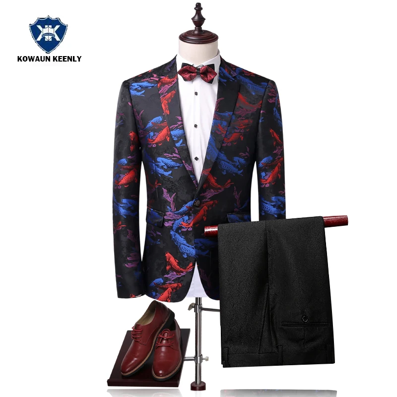 2017 Groom Wedding Floral Suits for Men Slim Fit Prom Suits Formal