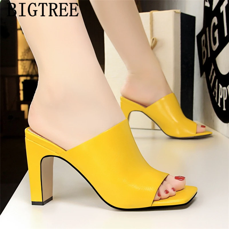 

female party sexy sandals block heel sandal summer shoes open toe heels bigtree shoes mules shoes women leather sandals women