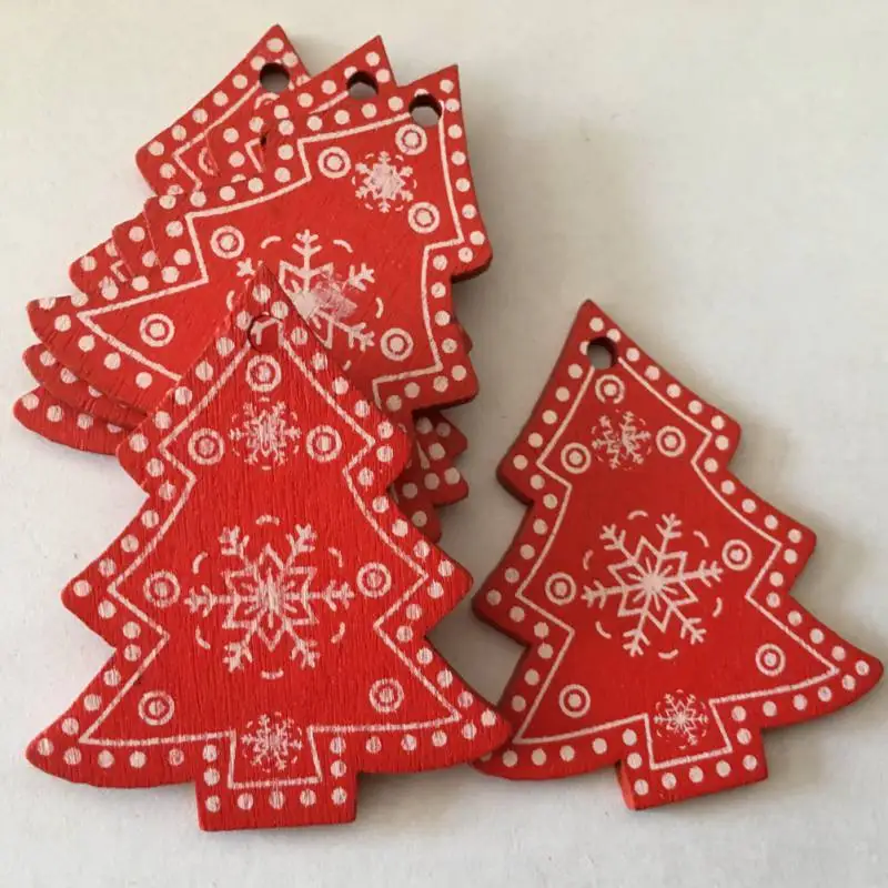 

2019 New 10pcs/Lot 5CM Natural Wood Christmas Ornaments Pendant Hanging Gifts Snowflakes Xmas Tree Decor Home Decorations