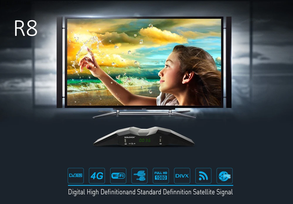 SOLOVOX R8 1080p Full HD спутниковый ресивер Поддержка CCCAMD и MARS ТВ Поддержка H.265 Поддержка всех SV6 170+ UK LIVE channel