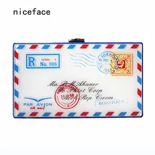 Nouvelle marque 2017 femmes messenger sac Rétro imprimé enveloppe conception acrylique sac à main femme Mignon personnalisé banquet de Soirée D’embrayage