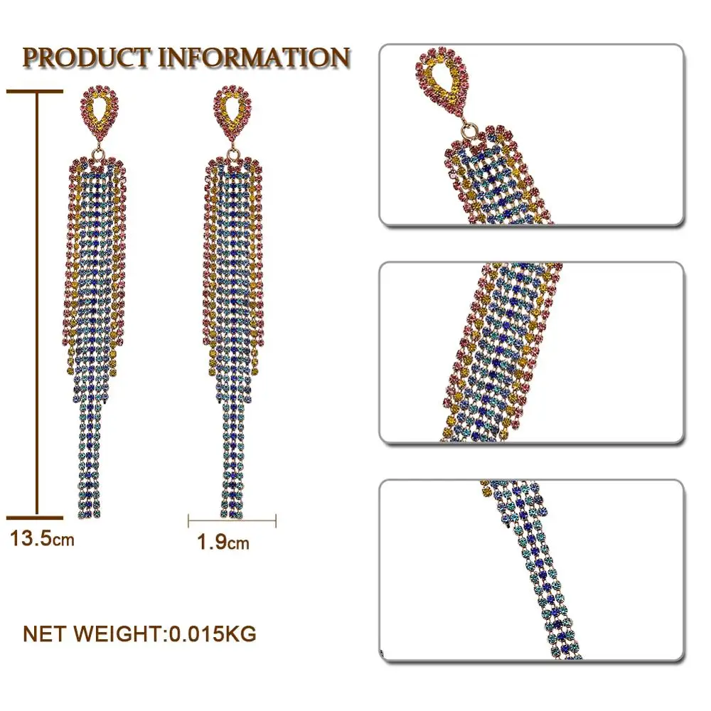 Dvacaman серьги со звездами и кристаллами для женщин, радужные висячие серьги с длинными бусинами, висячие серьги с кисточками, массивные ювелирные изделия для свадебной вечеринки