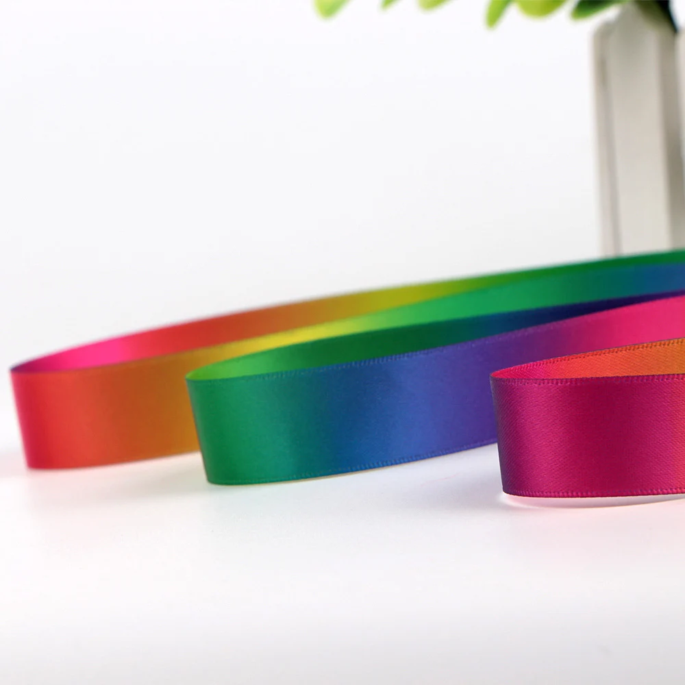 single/double side heat transfer printed rainbow ribbon gradual changing color satin ribbon different width available 50yard lot