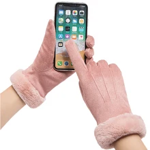 Женские ветрозащитные теплые кашемировые рукавицы с вышивкой в виде птицы журавля двойные толстые плюшевые женские перчатки для вождения с сенсорным экраном