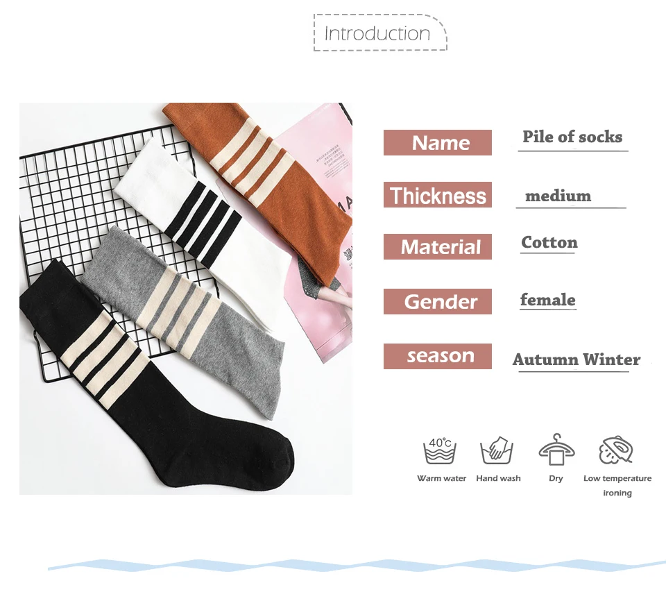 High Quality Sexy Women's Fashion Color Classic Striped Knee-Length Stockings Cotton Female New Ladies Cute Campus Student Style (6)