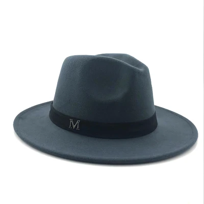 Мужская шерстяная фетровая шляпа с полями шляпа Трилби Женская винтажная шерсть Панама Федора женская шляпа в форме колпака Шерсть Войлок джазовые шляпы 14 цветов - Цвет: Gray1
