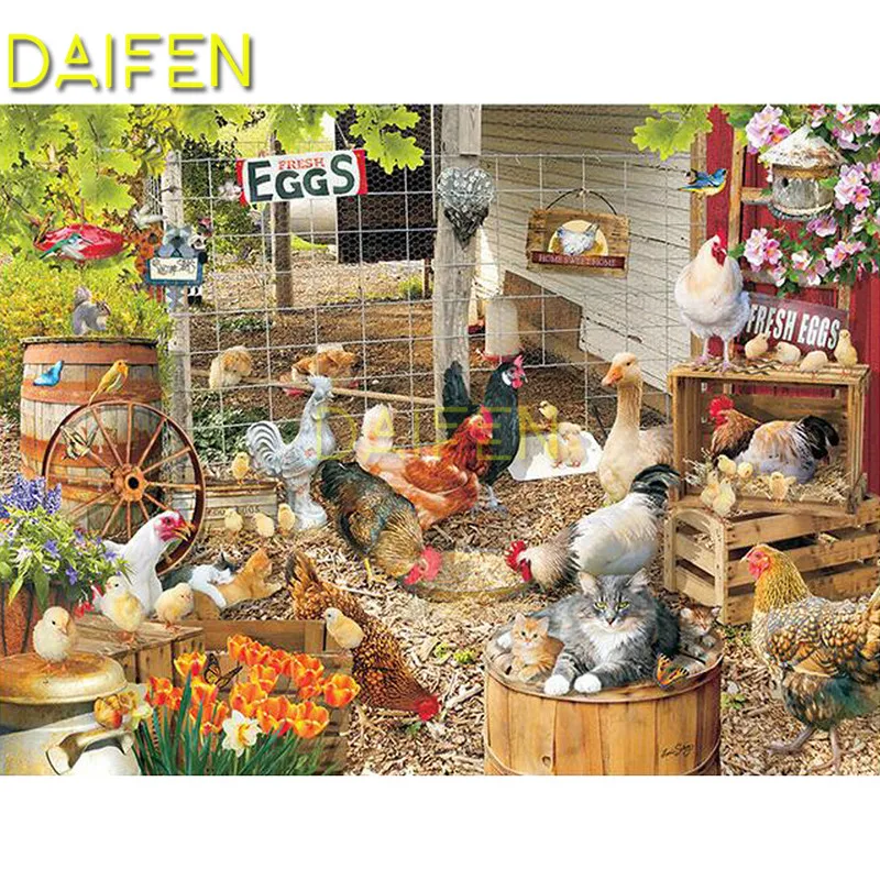 

Full Round Diamond embroidery DIY 3D Diamond mosaic Full Square Diamond painting Cross stitch farm cock goose duck cat dog edds