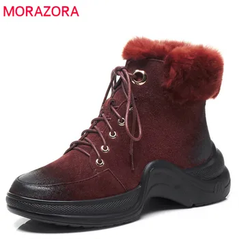 

MORAZORA 2020 top quality suede leather boots round toe lace up ankle boots comfortable platform shoes woman autumn winter boots