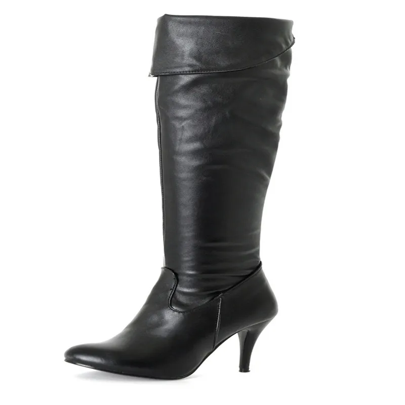 

Womens Winter PU Leather Shoes Sexy Stiletto Heels High Over The Knee Zipper Thin Heels Pointed Toe Boots Thigh Long Booties