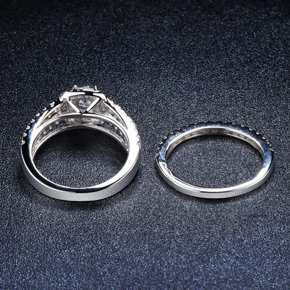 Псевдо бриллиант, наборы обручальных колец из 2-в-1 твердая 925 пробы серебряные круглые обручальные кольца с фианитами для Для женщин Свадебное предложение подарок