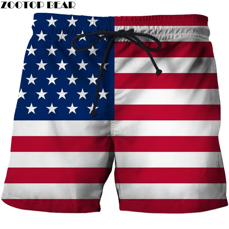 

Red And White Horizontal Bars Men Beach Shorts Men Board Shorts Plage Male Casual Quick Dry Short Swimwear USA Flag ZOOTOP BEAR