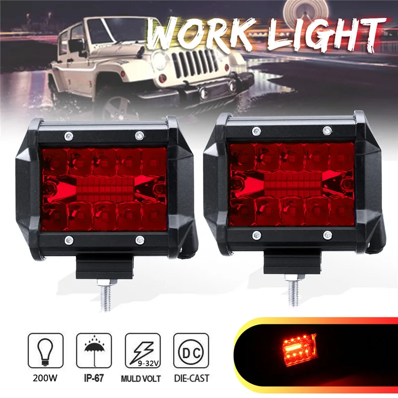 

1 Pair 4Inch 200W Spot Flood Combo Led Working Lights for Car SUV ATV Offroad Drl RED LED Spot Lamp Foglights