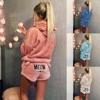 

Women Pajamas Set Autumn Winter Warm Pyjamas Women Fleece Pijamas Women Sexy Lingerie Cat Pyjama Femme Sleepwear Sexy Nightwear