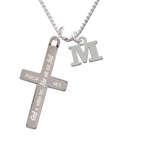 Small Greek Letter - Mu - - She will not Fall - Cross Necklace (1)