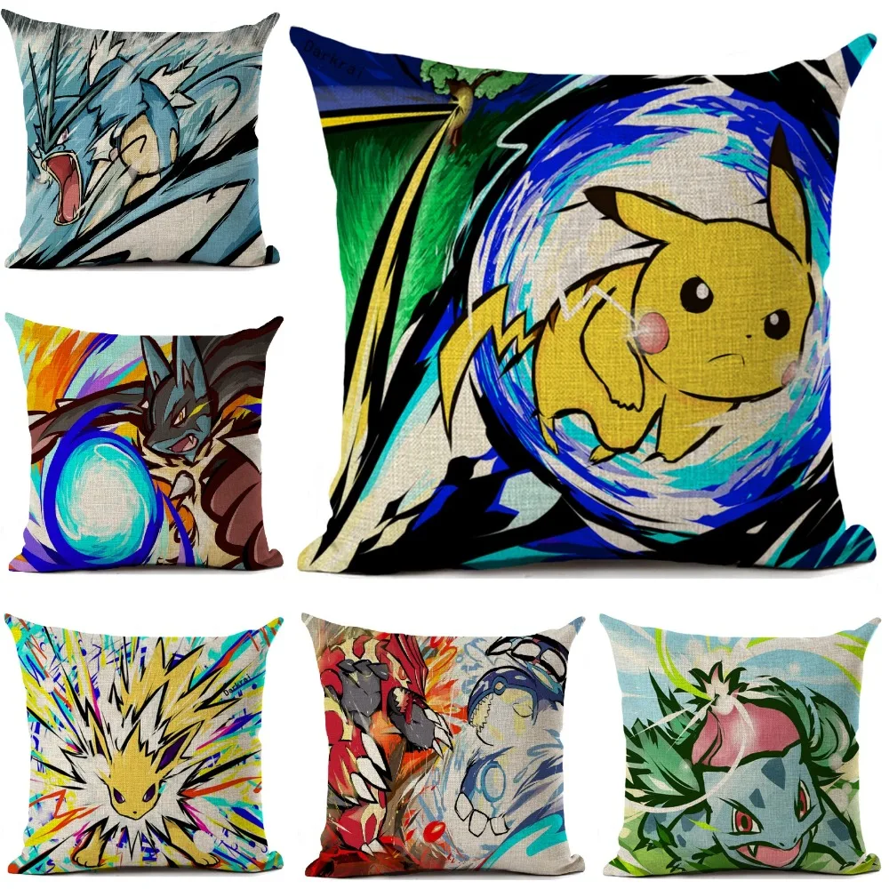 

Pokemon Cushion Cover Cotton Linen Pikachu Printed Decor Pillow Cover Car Sofa Throw Pillows Home Decoration Pillow Case 45*45cm