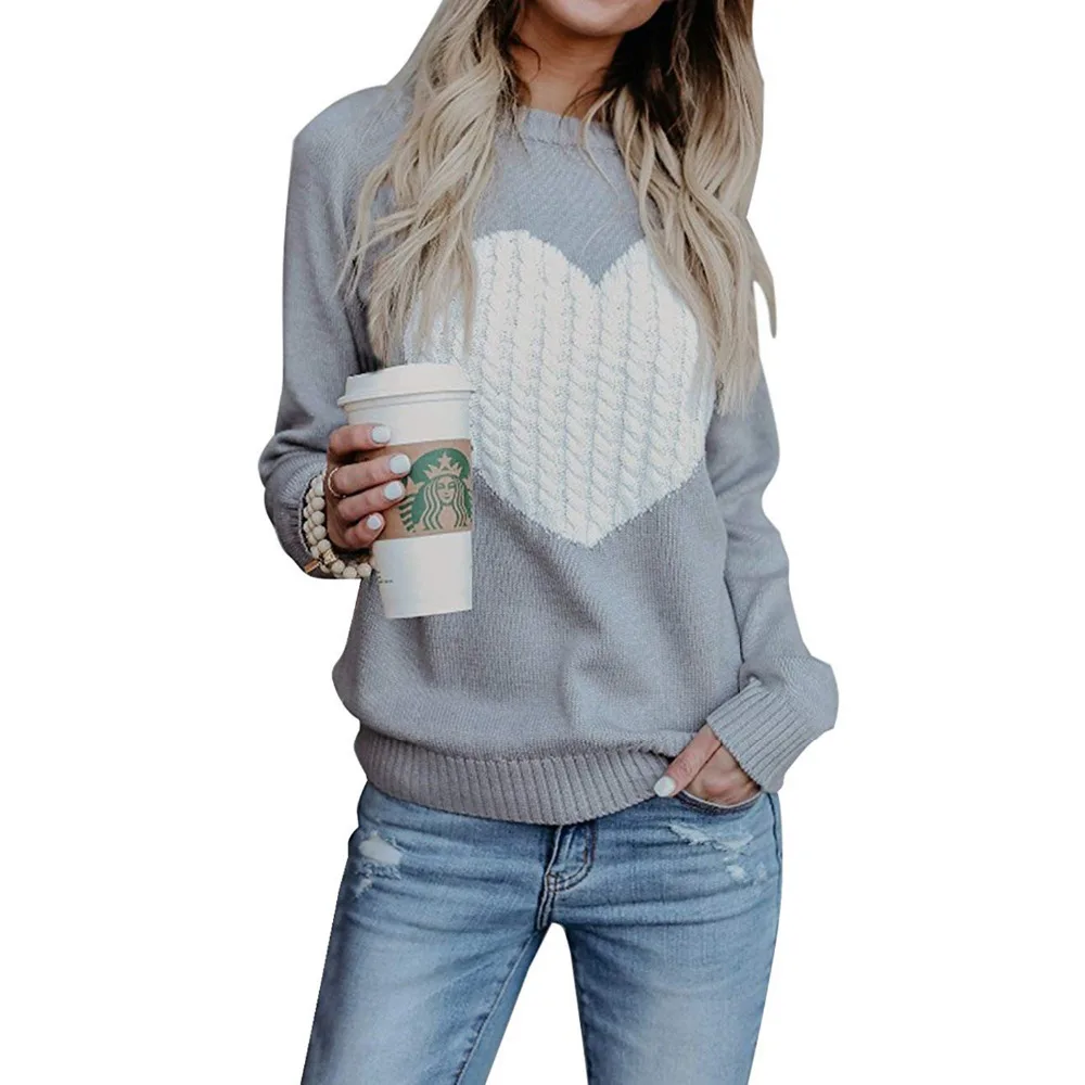 Autumn Women's Sweater Casual Street Clothes Moderate Knitting Pullover Lady Plus Size Hiver Heart Pattern Long Sleeve | Женская