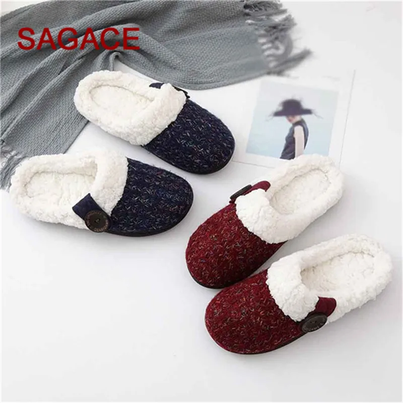 

SAGACE Shoes Flock Keep Warm Shoes Plus Size 36-41 Zapatos De Mujer Home Plush Soft Slippers Shoes Non-Slip Floor Slippers