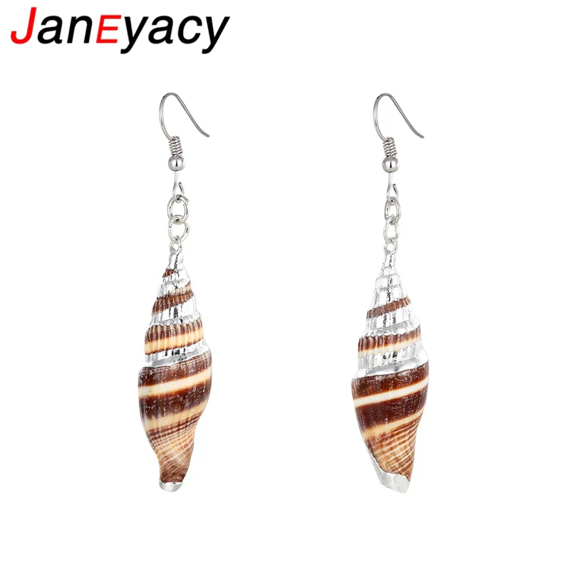 

Janeyacy New Brand Earrings Pendientes Natural Conch Shell Earrings Girl Popular Statement Bijoux Women Earrings Natural Jewelry