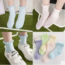 Spring Summer Sweet Girls Fashion Princess Lace Mesh Cotton Socks For Kids Socks 2016 Children Short Socks 5pairs/lot for 0-6 Y