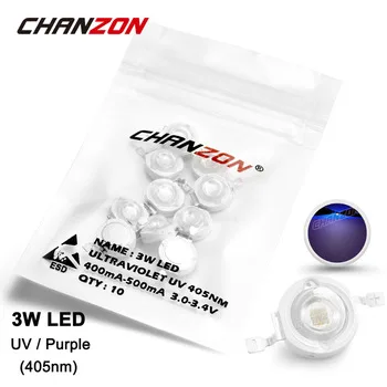 10 Pieces 3W LED Light Bulb Lamp UV Ultraviolet 405nm 3-3.4V 400mA-500mA High Power 3 W Watt Purple Ultra Violet Chip 3Watt COB