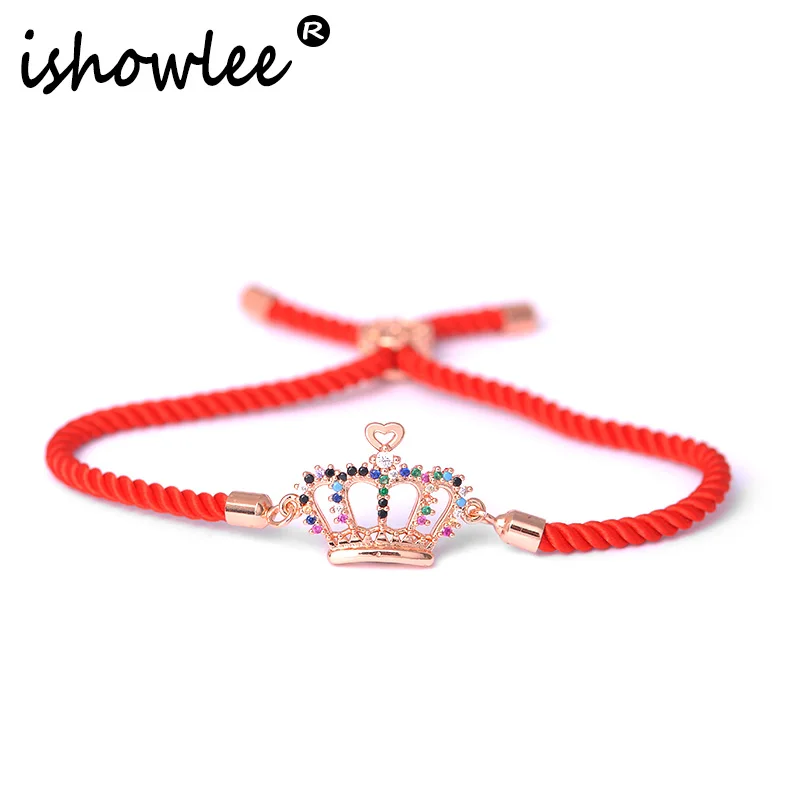 

ISHOWLEE Inlay Gem Crown Rose Gold 585 Bracelets for Girls Luxury Red Thread Charm Bracelets Women Fashion 2019 Jewellry sla41