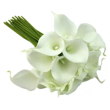 

Wedding Bouquet Realistic White Latex Calla Lily Lisianthus Flower Bunch 20 Head