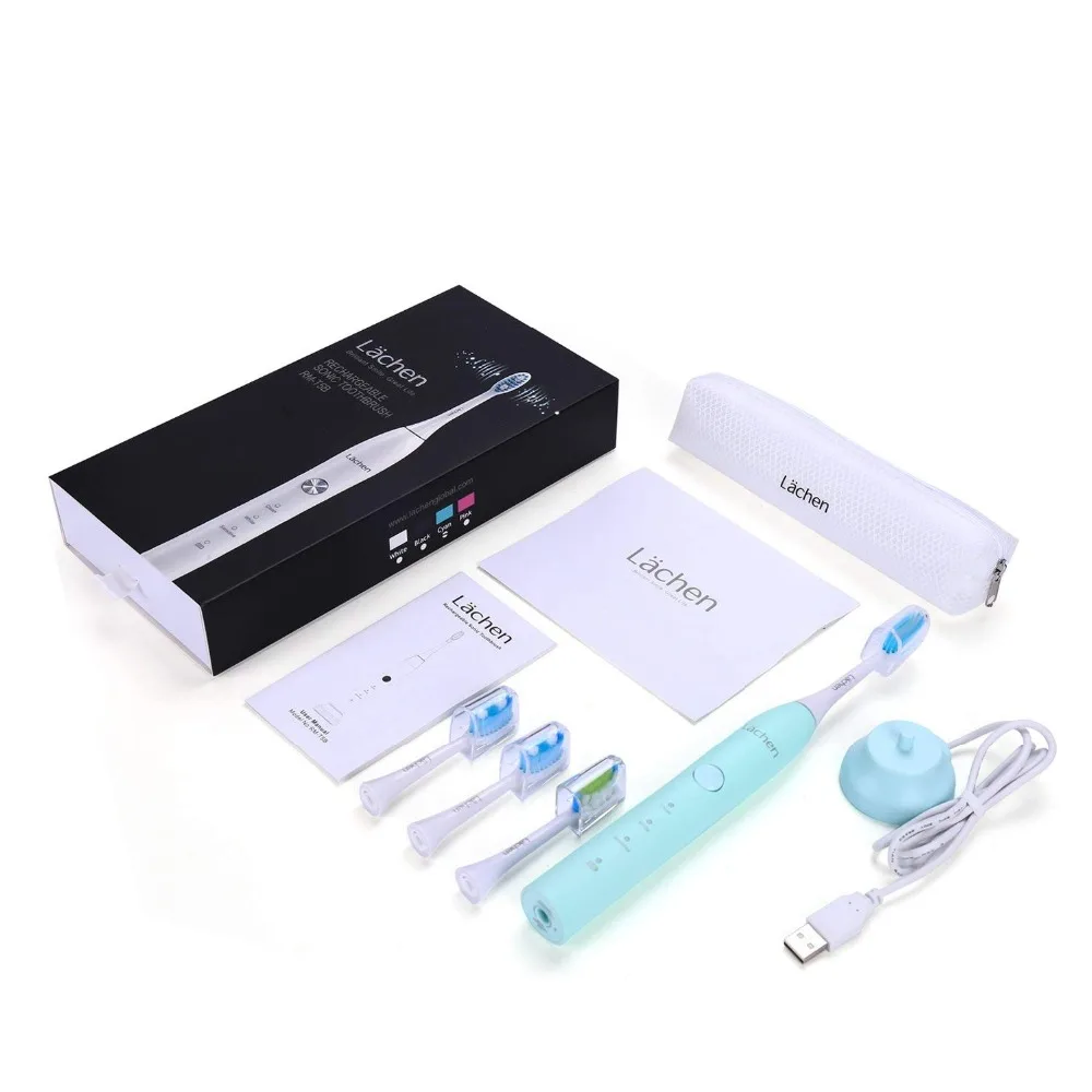 Lachen RM-T5B, электрическая зубная щетка, ультразвуковая зубная щетка с 4 головками и таймером, 3 режима, питание от USB, IPX7, водонепроницаемая
