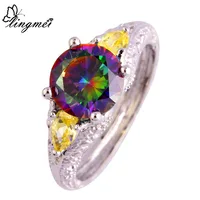 lingmei Free Shipping Rainbow Topaz Citrine Popular Silver Ring Women Men Jewelry Size 6 7 8 9 10 11 Couples Rings Wholesale