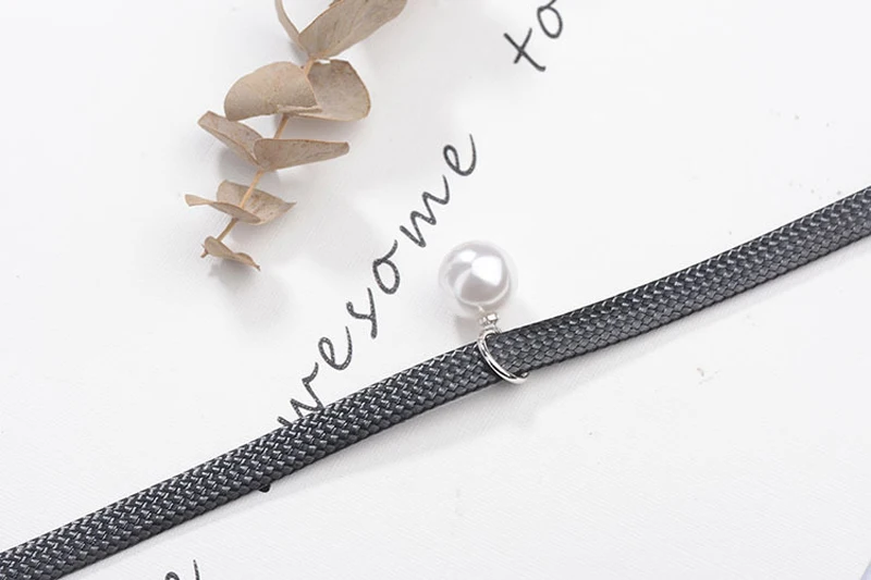 Yanleyu Silver Color Choker Necklace Black Leather Velvet Strip Woman Collar Party Jewelry Simulated Pearl Accessories PN016