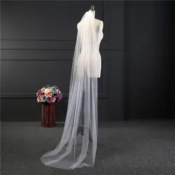 2018 дешевые 3 M 2 T Обрезанные женские свадебные вуали с жемчугом свадебная фата Слои Лента Из Органзы Край Свадебные аксессуары