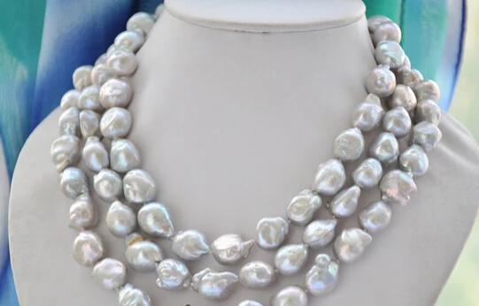 

Hot sell Noble- FREE SHIPPING>>>@@ AS1700 Lustre 3strands gray baroque keshi reborn pearl necklace