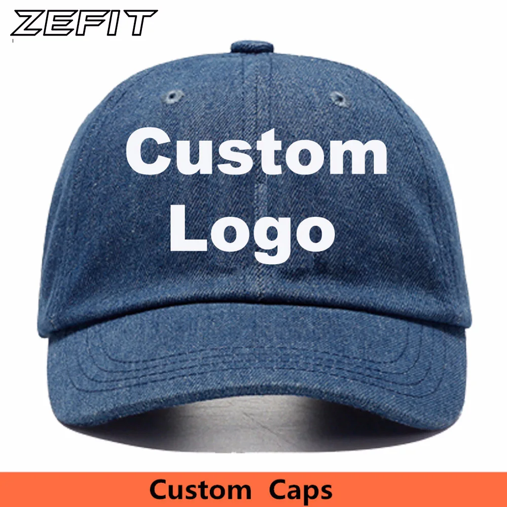 Custom Denim Baseball Cap Embroidery Brand Logo Men Women Casual Jeans Dad Hat Women Solid Color