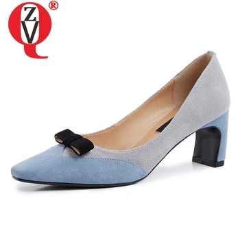 

ZVQ 2019 spring newest fashion mixed colors kid suede women shoes high strange style sweet bowties shallow slip-on women pumps